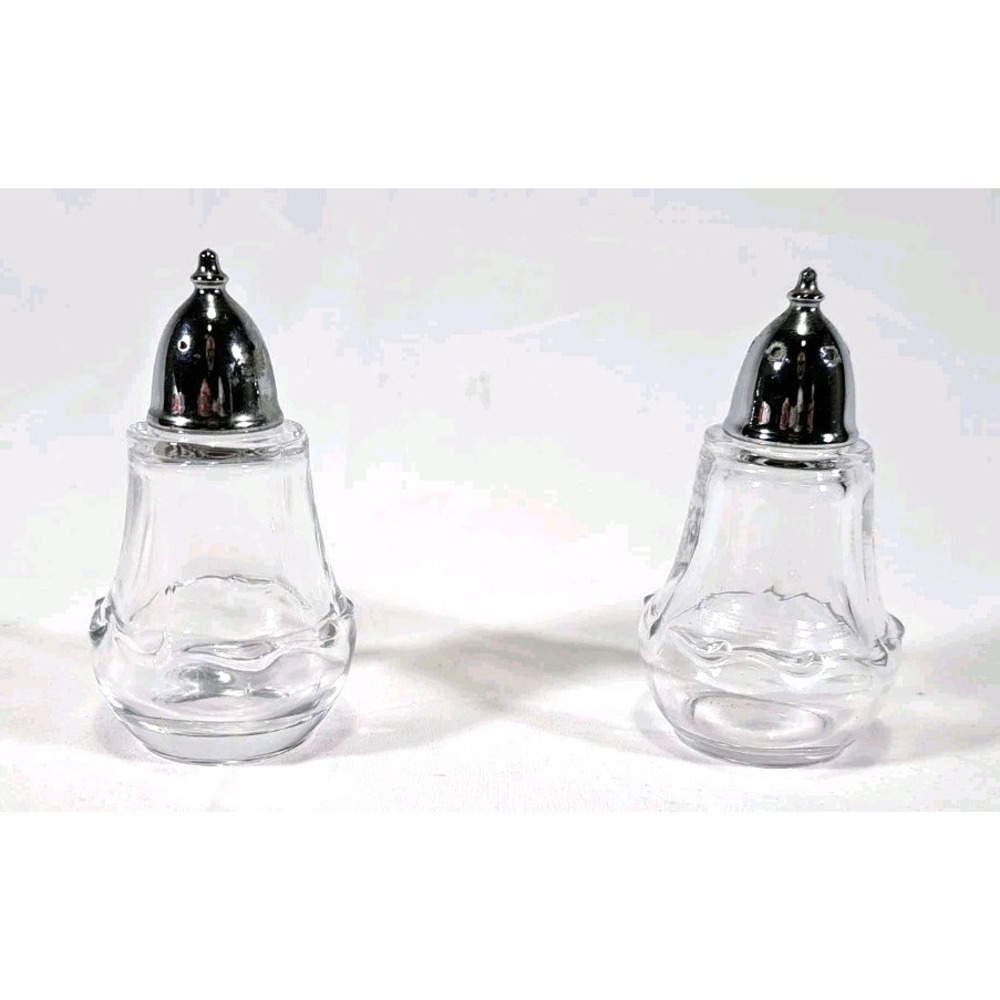 Vintage Clear Pressed Glass Salt and Pepper Shakers with Chrome Lids Set of 2